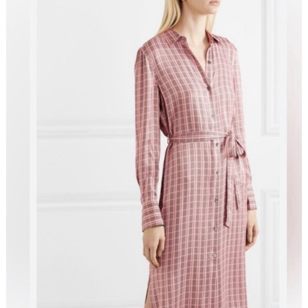 Equipment femme Rosalee Checked satin midi dress Size Large Retail $425